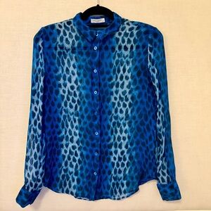Equipment Blue Leopard-Print Silk Button Down Shirt